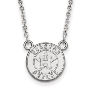 Sterling Silver MLB Houston Astros SM Disc Necklace, 18 Inch